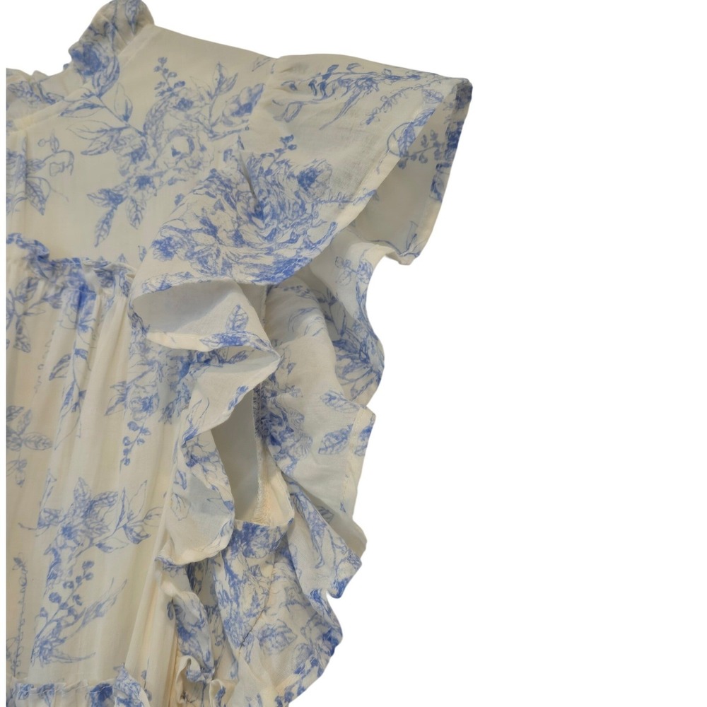 Talmlah Blue Toile Floral Tiered Ruffle Midi Dress L Cottagecore - Picture 8 of 10
